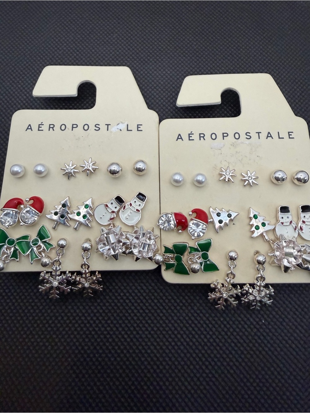 Aeropostale Kids Holiday Earring Set - Green, Red, Silver, White